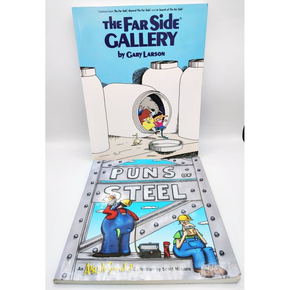 Far Side Gallery Puns of Steel Humor Comic Books Argyle Sweater Lot of 2